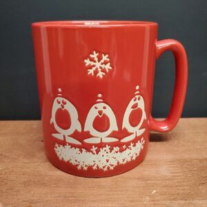 The Old Pottery Caroling Penguins Large Red Beverage Mug
